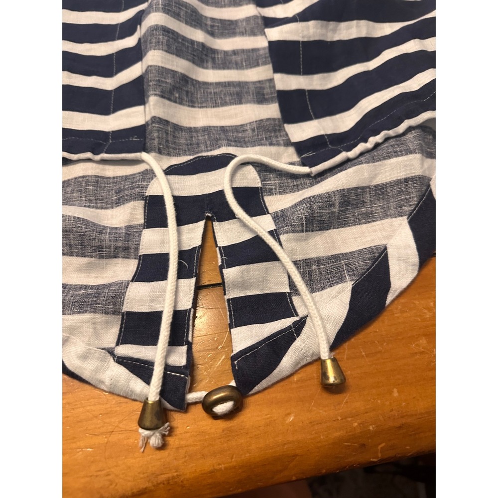Charlie B Womens 100% Linen Striped Hooded Open Front Cardigan Navy White P/S - Picture 3 of 9